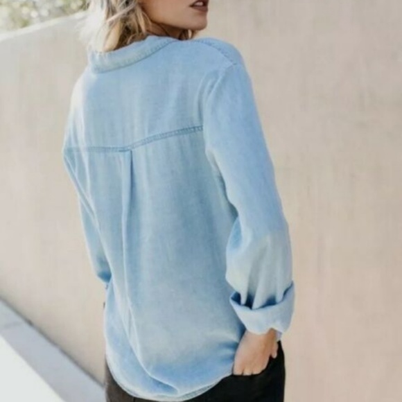 New Denim Chambray Embroidered Button Front Shirt - Picture 6 of 8